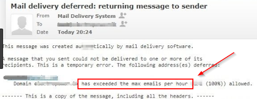 Maximum Email Numbers per Hour email error